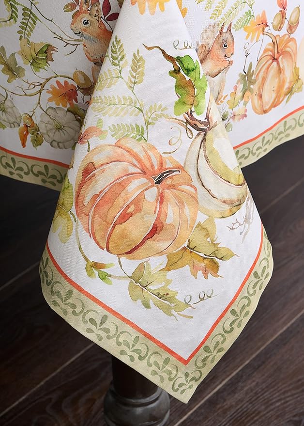 Maison d' Hermine Table Cloth Rectangle Table 100% Cotton 70 x 120 Inches Fall Tablecloth Reusable Everyday Use for Thanksgiving Christmas Decorations Dining Farmhouse Party (Pumpkin Passion)