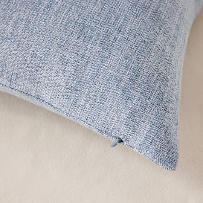 ZeeMart Rustic Cotton Linen Lumbar Throw Pillow Covers Set of 2, 12x20 Inch Blue, Farmhouse Style Decorative Couch Pillow Cases Dusty Blue Cushion Covers for Sofa Bed Living Room Home Decor