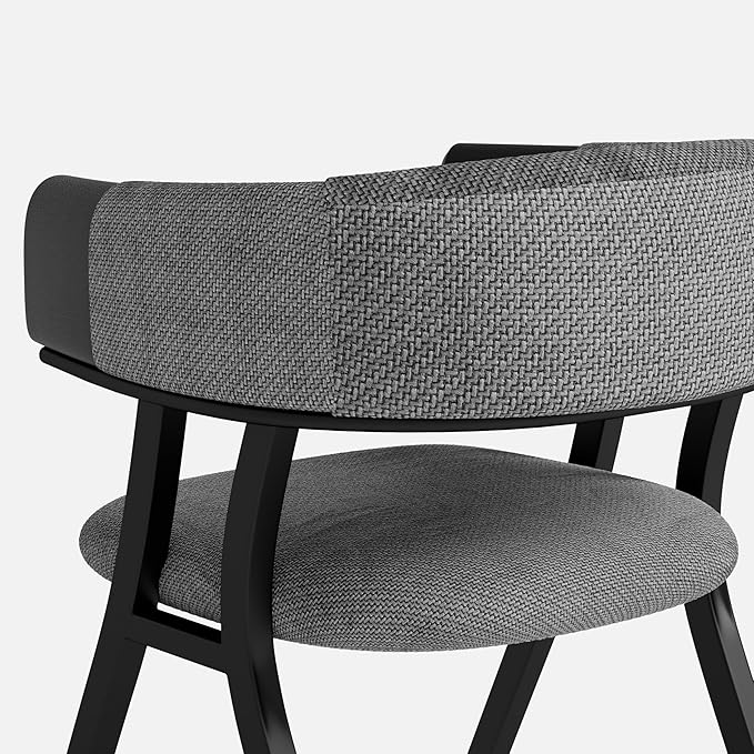 Upholstered Kitchen & Dining Room Table Chairs Set of 2, Metal Modern Dining Room Chair with Armrests, Curved Backrest, Linen Fabric for Living Room, Office, Vanity, Sturdy Metal Legs, Gray