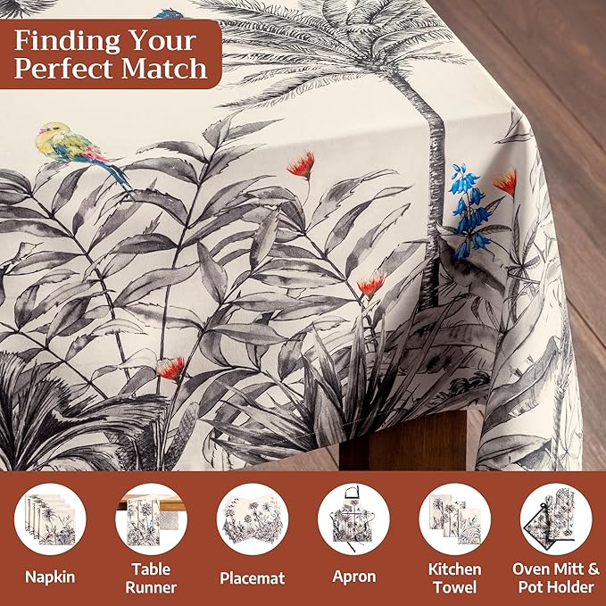 Maison d' Hermine Table Cloth Rectangle Table 100% Cotton 60 x 120 Inches Fall Tablecloth Reusable Everyday Use for Thanksgiving Christmas Decorations Dining Farmhouse Party (Amazonia)