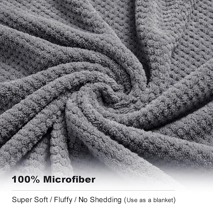 8-Piece Gray Bath Towel Set, 2 Extra Large Bath Towel Sheets, 2 Hand Towels and 4 Washcloths - Highly Absorbent Quick Dry Microfiber,Ultra Soft Towel Set for Bathroom, Waffle Weave Design, Pack of 8