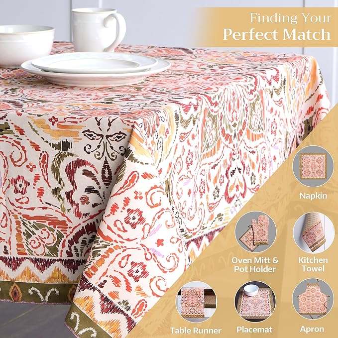 Maison d' Hermine Table Cloth Rectangle Table 100% Cotton 60 x 120 Inches Fall Tablecloth Reusable Everyday Use for Thanksgiving Christmas Decorations Dining Farmhouse Party (Damask)