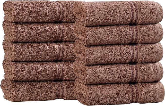 Superior Heritage Egyptian Cotton Face Towel Set, Small Towels for Kitchen, Home Bathroom, Guest Bath, Luxury Essentials, Plush, Absorbent Basics, Washcloths, Spa, Hotel, Resort, Set of 10, Mocha