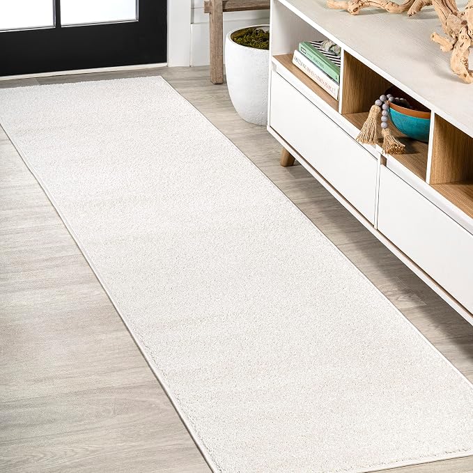 JONATHAN Y Haze Solid Low-Pile Cream Runner Rug 2x14, Coastal,Bohemian,Minimalist,Classic, Easy-Cleaning for Living Room,Bedroom,Kitchen,Pet Friendly,Non-Shedding (SEU100T-214)