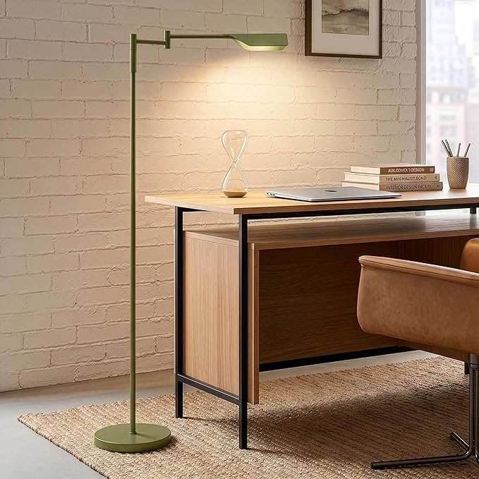 Brightech Leaf Pharmacy LED Reading Lamp, Dimmable Floor Lamp with Easy Rotation Over Chair or Desk for Living Rooms & Offices, Adjustable Standing Tall Lamp, for Sewing & Crafts - Green