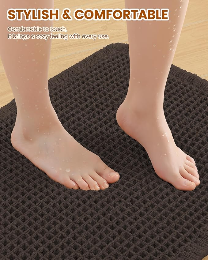 Smiry Waffle Bath Mat 24x16, Extra Soft Absorbent Bathroom Rugs, Non Slip Machine Washable Quick Dry Bath Rugs for Bathroom Floor, Tub, Shower, Home Decor Accessories, Chocolate