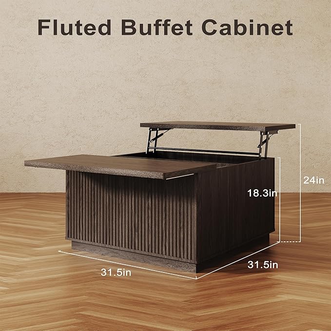 Lift Top Coffee Table with Storage,Fluted Square Center Table with Large Hidden Space,31.5" Coffee Table with Lifting Top,Center Table for Living Room,Dark Gray