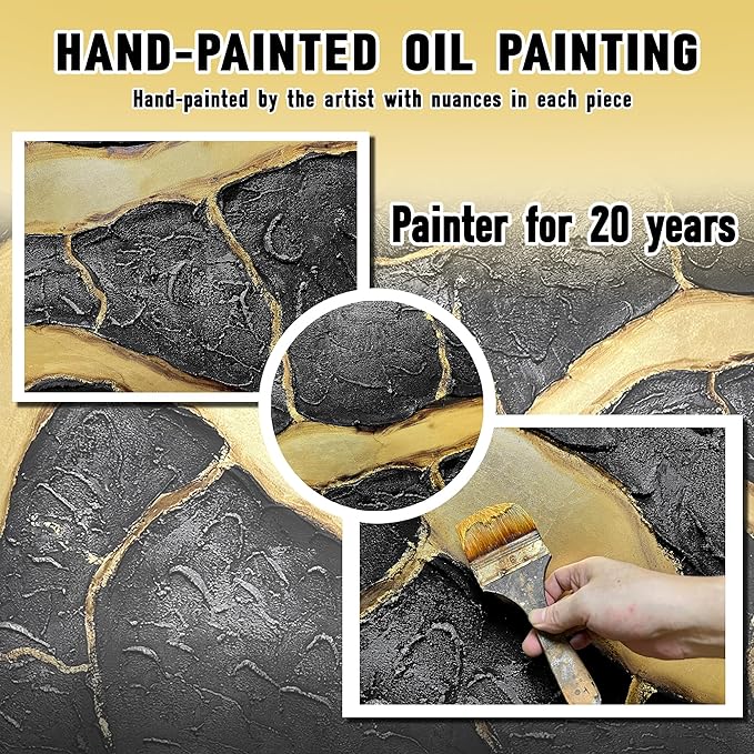 DNIEOTU Hand Painted Abstract Wall Art for Living Room, Black and Gold Canvas Wall-Decor for Bedroom, 3D Textured Paintings for Hallway Office, Large Size 72 x 36 Inches