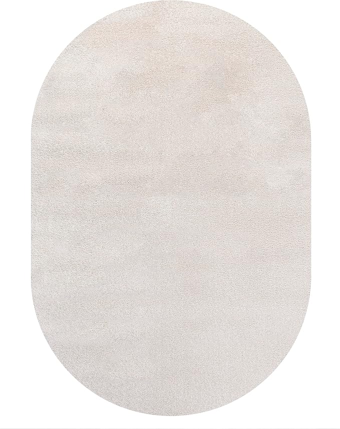 JONATHAN Y Haze Solid Low-Pile Ivory 3x5 Oval Indoor Area Rug, Coastal,Bohemian,Minimalist,Classic, Easy-Cleaning for Living Room,Bedroom,Kitchen,Pet Friendly,Non-Shedding (SEU100D-3OV)