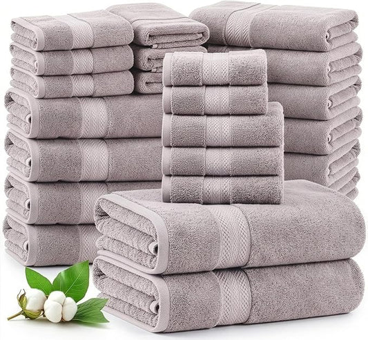LANE LINEN Luxury Towels and Washcloths Sets - 24 PCs - 100% Ring Spun Cotton Soft Towel - Durable, Absorbent & Long Lasting Towels for Family - Housewarming Gift - Fade Resistant - Platinum