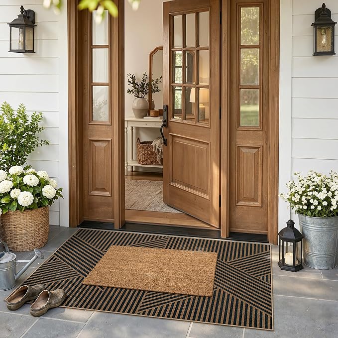 Lahome Enfys Modern Geometric Outdoor Easy Jute Rug, 3x5 Indoor Outdoor Rugs for Living Room Black Entryway Carpet, Farmhouse Washable Non Slip Carpet for Patio Courtyard Bedroom