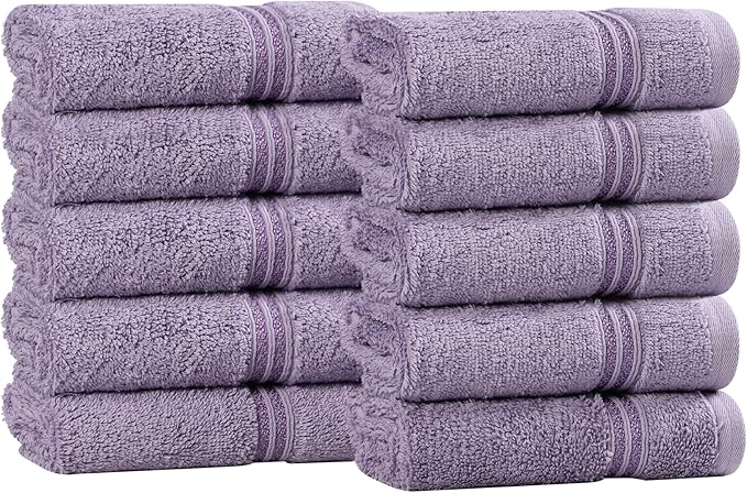 Superior Heritage Egyptian Cotton Face Towel Set, Small Towels for Kitchen, Home Bathroom, Guest Bath, Luxury Essentials, Plush, Absorbent, Washcloths, Spa, Hotel, Resort, Set of 10, Royal Purple