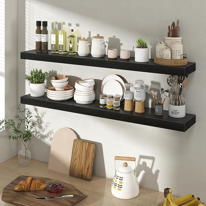 40 Inch Floating Shelves for Wall 2 Pack, 40" Wall Shelves for Books, Storage, Decor, Wall Mounted Floating Shelf with Invisible Brackets for Kitchen, Living Room, Black