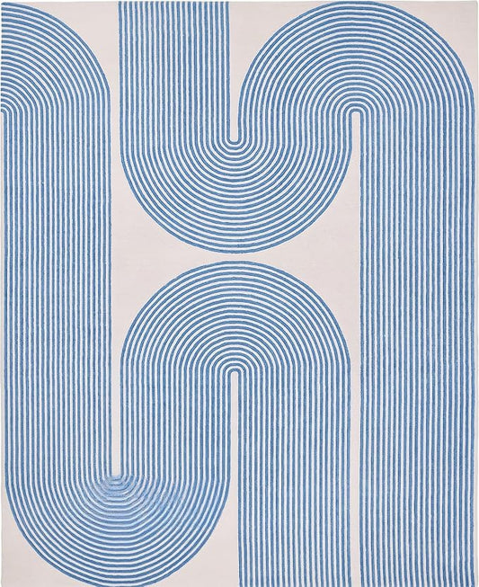 Modern Handmade Wool Area Rug, Abstract Curved Line Geometric Indoor Carpet for Living Room Bedroom, Contemporary Tufted Rug with Soft Pile and Cotton Backing (Sky Blue, 5' x 8')