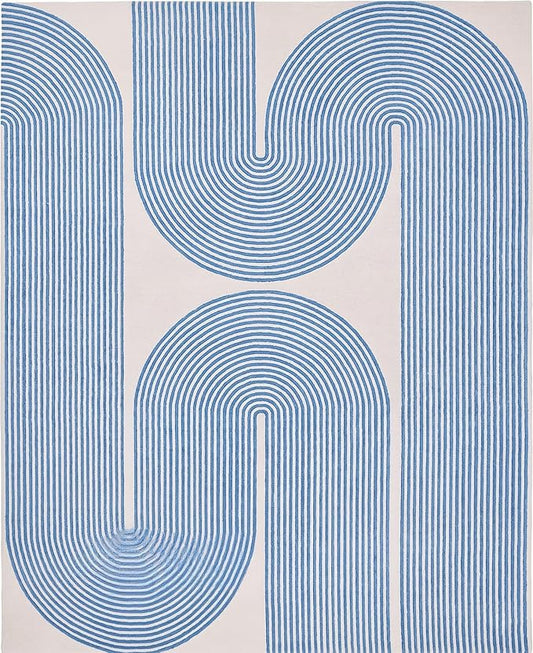 Modern Handmade Wool Area Rug, Abstract Curved Line Geometric Indoor Carpet for Living Room Bedroom, Contemporary Tufted Rug with Soft Pile and Cotton Backing (Sky Blue, 6' x 9')