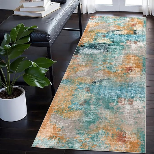 vivorug Runner Rug 2'x7' Machine Washable Non-Slip Runners for Hallways Kitchen Entryway Laundry Room Modern Abstract Carpet Hallway Runner, Rosy Clouds