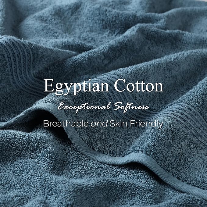 Superior Heritage Egyptian Cotton 3 Piece Towel Set, Heavyweight Towels for Bathroom, Guest Bath, Luxury Home Decor, Plush Absorbent Essentials, Includes 1 Bath, 1 Hand, 1 Face Towel, Sapphire