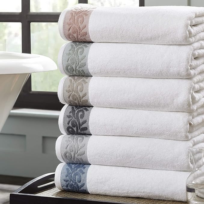 Modern Threads 600 GSM 6-Piece Towel Set with Filgree Jacquard Border Taupe