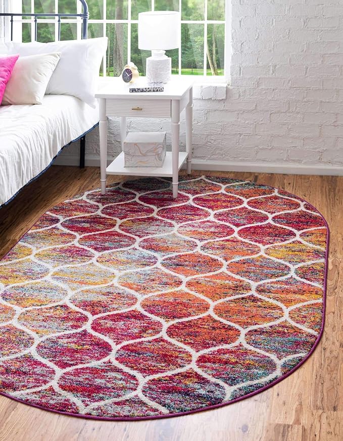 Unique Loom Trellis Frieze Collection Area Rug - Rounded (7' 10" x 10' Oval, Multi/ Black)