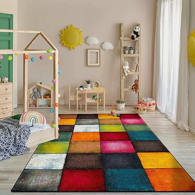 Paco Home Colorful Area Rug Checkered with Multicolor Squares, Size: 6'7" x 9'6"