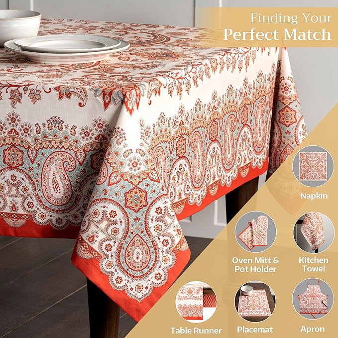 Maison d' Hermine Table Cloth Square Table 100% Cotton 54 x 54 Inches Fall Tablecloth Reusable Everyday Use for Thanksgiving Christmas Decorations Dining Farmhouse Party (Cachemire)
