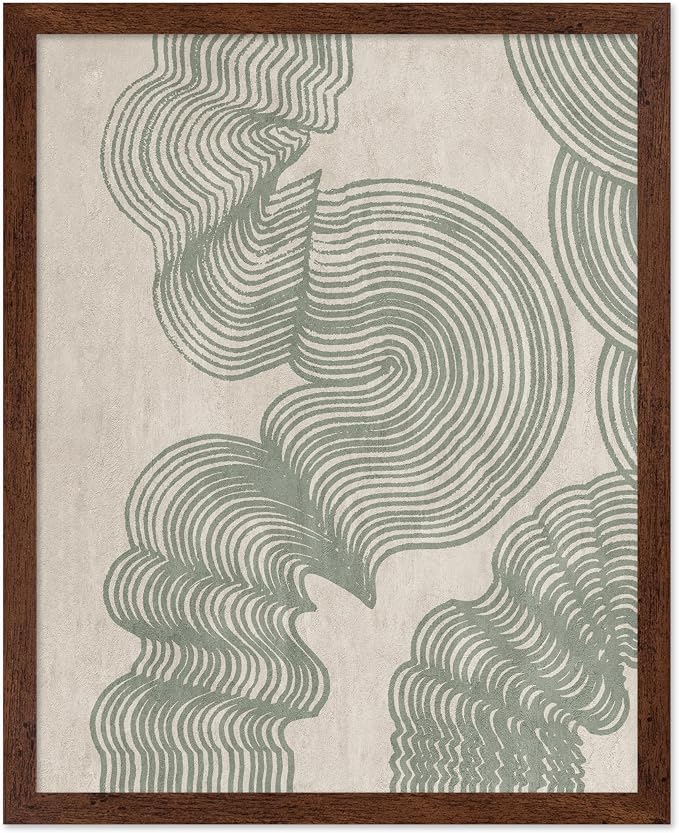 Poster Master Line Drawing Poster - Curved Lines Print - Geometric Art - Sketch Art - Abstract Art - Mid Century Modern Art - Minimal Art - Great Bedroom or Living Room Decor - 8x10 Brown Framed