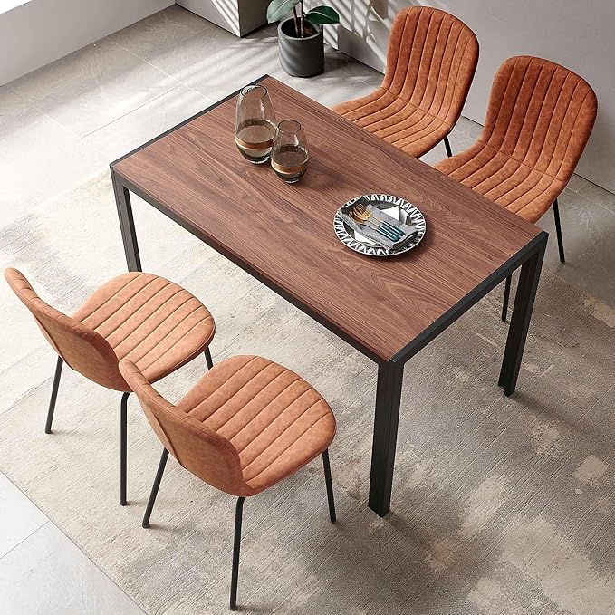 NORDICANA 5 - Piece Dining Set, Industrial Style 47 in Kitchen Table with Brown Faux Leather Dining Chairs for 4 Person, Dining Room Table Set for Dinette, Breakfast Nook Breakfast Nook