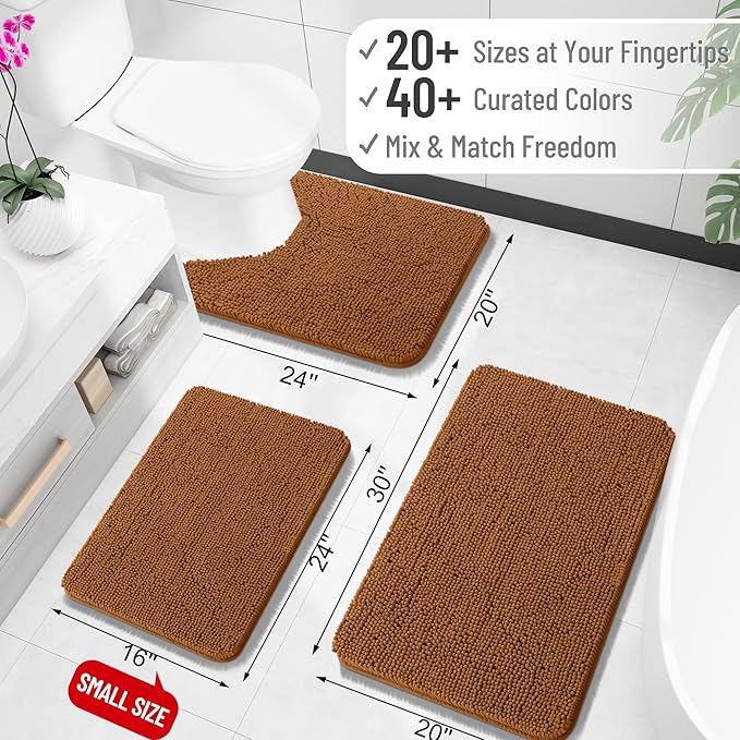 OLANLY Bathroom Rugs 30x20, Extra Soft Absorbent Chenille Bath Rugs, Rubber Backing Quick Dry, Machine Washable Bath Mats for Bathroom Floor, Tub and Shower, Home Decor Accessories, Ochre