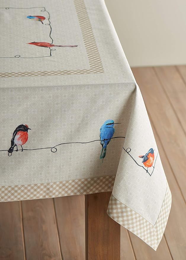 Maison d' Hermine Table Cloth Rectangle Table 100% Cotton 70 x 90 Inches Tablecloth Reusable Decorative for Dining Room Farmhouse Home Valentines Day Decorations Spring Summer - Birdies on Wire