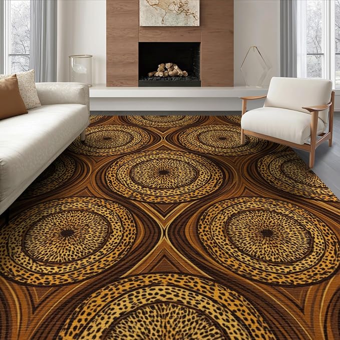 8'x10' Washable Flatwoven Rug, Orange Geometric Leopard Print Stain Resistant Extra Large Carpet for Dining Room, Large Office, Lounge, Non-Slip Chair-Friendly Mat | Ref:2229844