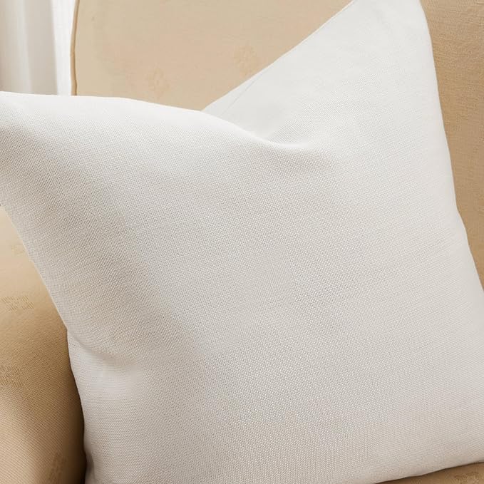 ZeeMart Rustic Cotton Linen Lumbar Throw Pillow Covers Set of 2, 12x20 Inch Off White, Farmhouse Style Decorative Couch Pillow Cases Ivory Cushion Covers for Sofa Bed Living Room Home Decor