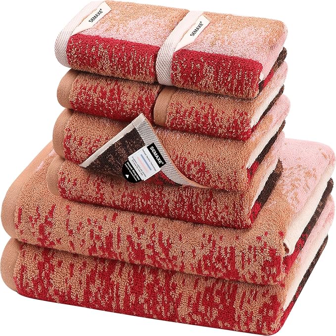 SEMAXE Bathroom Towel Set with Hanging Loop – 8-Piece Yarn Dyed Jacquard Cotton Towels, Oeko-TEX Certified, Soft & Absorbent, Gift-Ready for Bath, Spa, or Guest Use