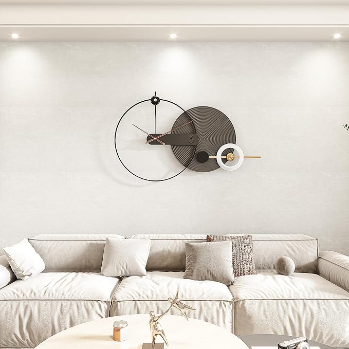 Mid Century Modern Large Silent Wall Clock Non Ticking for Living Room, 40 inch Giant Decorative Round Black Clock for Wall, Big Unique Metal Fancy Clock Wall Decor for Bedroom Entryway