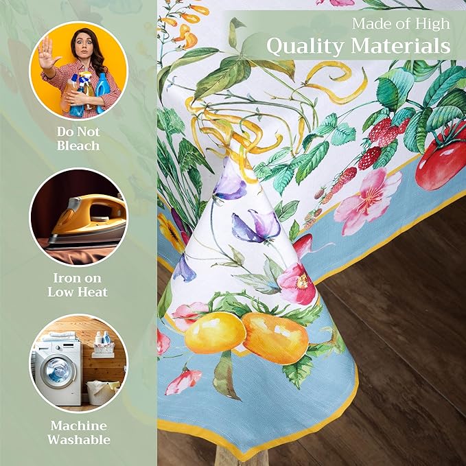 Maison d' Hermine Table Cloth Rectangle Table 100% Cotton 54 x 72 Inches Tablecloth Reusable Decorative for Dining Room Farmhouse Home Valentines Day Decorations Spring Summer - Giverny