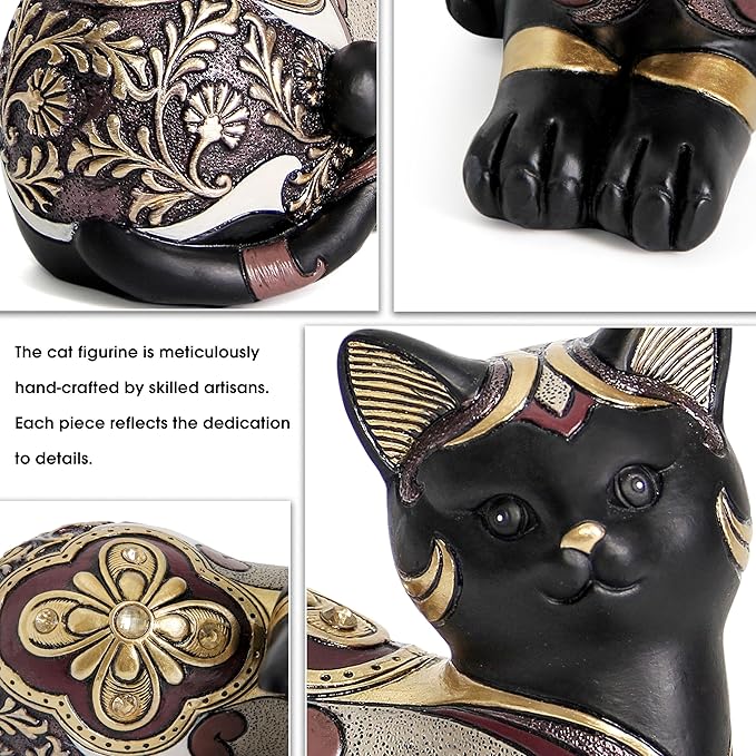 Black Cat Statue for Home Decor, Cat Figurines Room Decoration for Bookshelf Office Table, Vintage Matt Small Cat Sculpture Gift for Cat Lovers, Woman Mom Retro Cats Animal