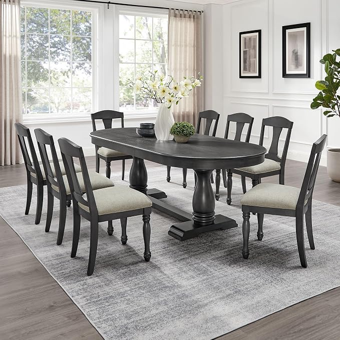 JUSTONE 94.06'' Black Oak Extendable Oval Table, Great for Dining Room & Kitchen (Black, 94.06'' Dining Table only)