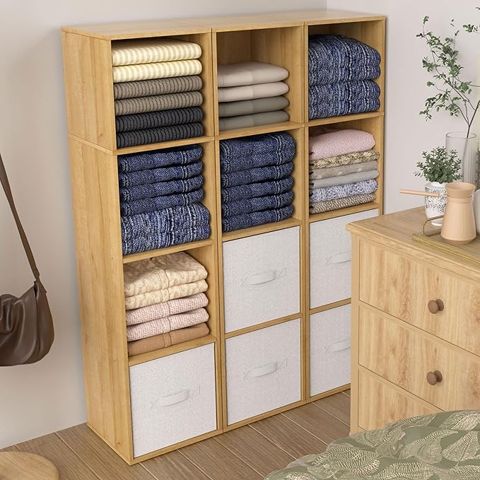 4 Cube Storage Organizer, 4 Tier Cube Low Bookcase Freestanding Storage Display Organizer, Four-Cubes Open Shelf Bookshelf for Home Office (Oak, 4-Cube)