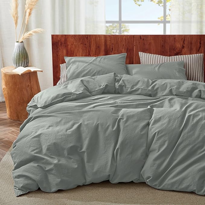 2Pcs Organic Linen Duvet Cover Twin Size, 100% French Linen from Normandy, Soft & Durable Earl Gray Bedding Set Comforter Cover with 1 Pillowcases, 1 Duvet Cover with Zipper