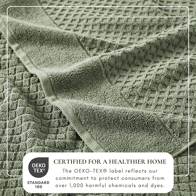 Great Bay Home Bath Towels - 100% Cotton 6 Piece Bath Sheet Set - Diamond Waffle Weave - Absorbent, Durable, Quick-Dry Towels for Bathroom (Eucalyptus)