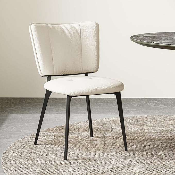 Upholstered Kitchen Dining Chairs Set of 2, Modern PU Leather Dining Chairs with Comfortable Round Seat & Metal Legs, Easy Assembly, Kitchen Living Room Lounge Restaurant, Beige