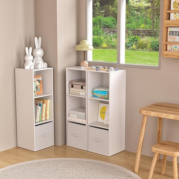 Wooden Cube Storage Organizer with Closed Back Panel,White Cube Shelf Cubby Storage Organizer with Compartments for Living,Bookshelf,Storage Organizers (White, 3 Cube-11in)