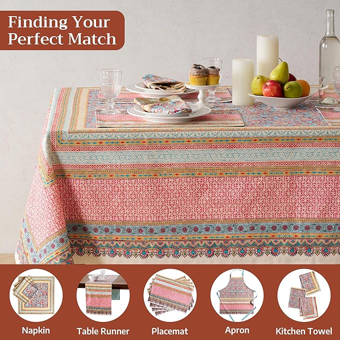 Maison d' Hermine Premium Table Cloth Rectangle Table 100% Combed Cotton 140 x 70 Inches Tablecloth Reusable Decorative for Dining Room, Farmhouse, Home, Party, Festive & Wedding - Lauris