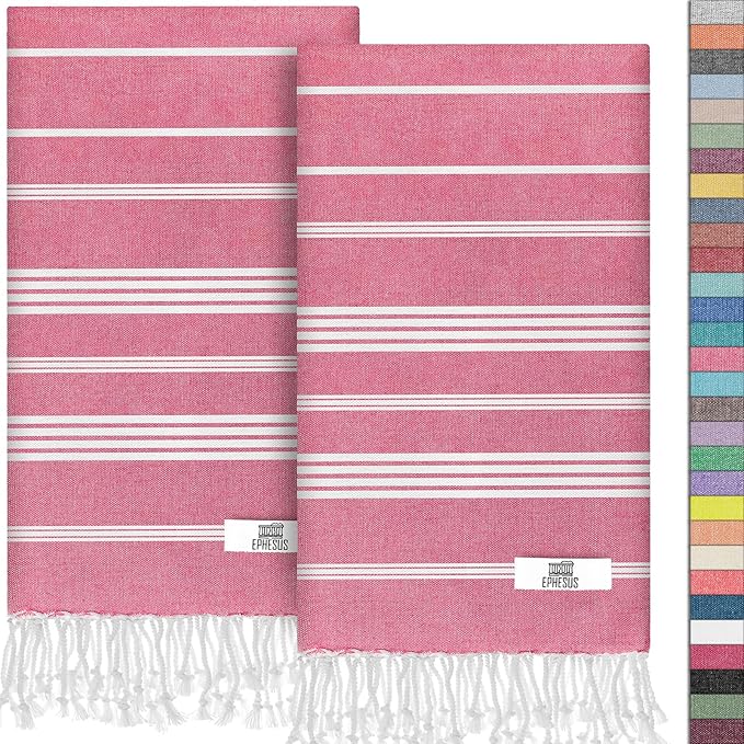 Hand Towels - Set of 2 | 18" x 30" - Decorative Turkish Hand Towel for Bathroom, Kitchen, Guest, Face, Hair, Tea, Dishcloth (Sultan, Pink)