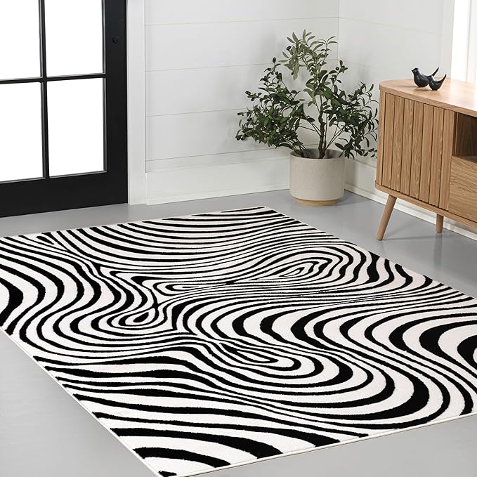 JONATHAN Y Maribo High-Low Abstract Striped Black/White 8x10 Area Rug Indoor, Non-Shedding, Stain Resistant for Bedroom, Living Room, Kitchen (SCN103F-8)