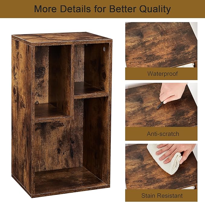 VECELO 3 Cube Small Bookcase, Fits Tallest Hardcovers, Horizontal Available, 2-Tier Modern Bookshelf, Storage Organizer for Small Spaces, Kids Room, Bedroom Living Room, Rustic Brown
