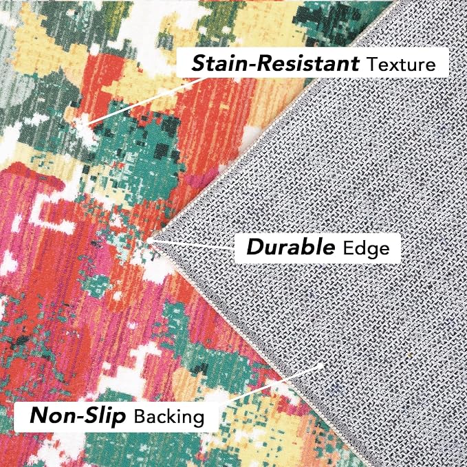 GAOMON 8x10 Rugs Modern Abstract Washable Area Rug Modern Colorful Living Room Rug Soft Thin Nursery Large Rugs Non Slip Indoor Floor Carpet for Office Dining Room, Pink/Multi