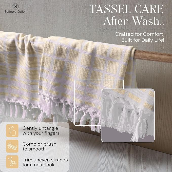 Matrix Dobby Kitchen Towels 12 Pack, 100% Cotton, 16x26 Inches, Absorbent Tea Towels with Handmade Tassels, Reusable Washable Cloths for Quick Drying and Cleaning - Pale Yellow, White