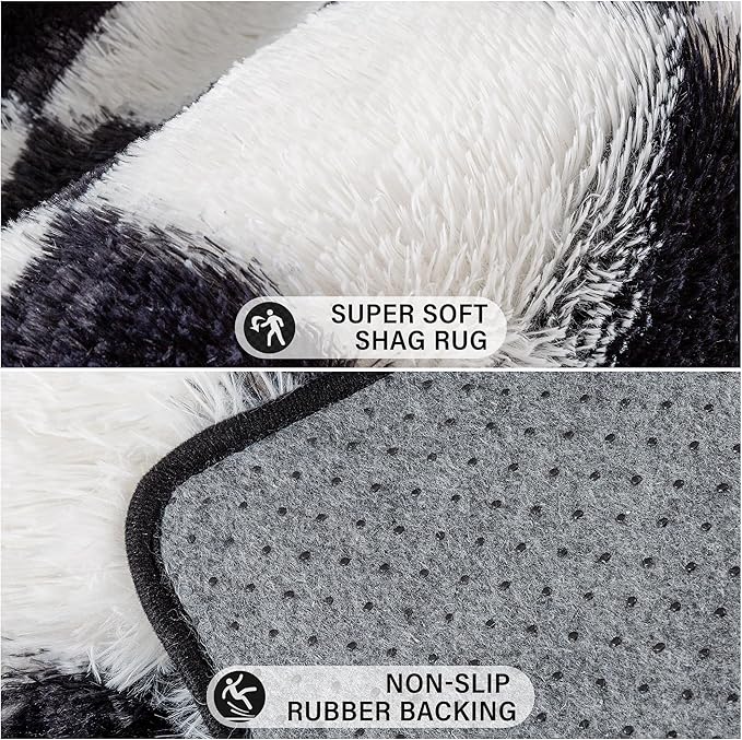 Checkered Rug 5x5 for Living Room, Black and White Modern Shag Super Soft Washable Fluffy Rugs Indoor Fuzzy Carpet for Bedroom Home Dorm Aesthetic Decor