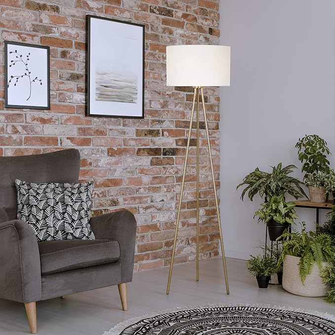 Catalina Lighting Mid-Century Modern Tripod Floor Lamp, Standing Lamp, Living Room Floor Light, LED Bulb NOT Included, 61.25", Antique Brass