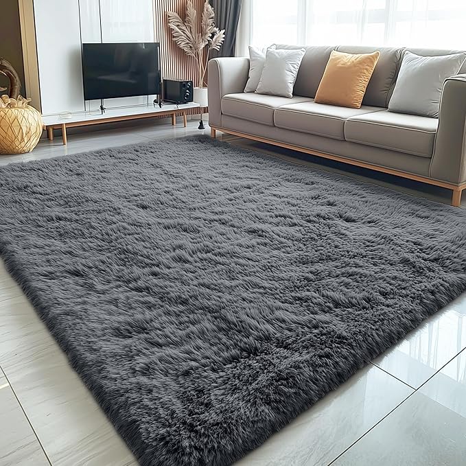OLANLY 5x6 Area Rugs for Living Room Bedroom, Machine Washable Soft Fluffy Shaggy Bedside Rug, Indoor Floor Carpet for Kids Girls and Boys, Dorms, Nursery Rooms, Home Decor Aesthetic, Grey